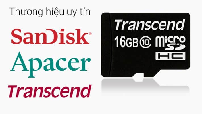 Thẻ nhớ MicroSD 16 GB Class 10 với thương hiệu nổi tiếng