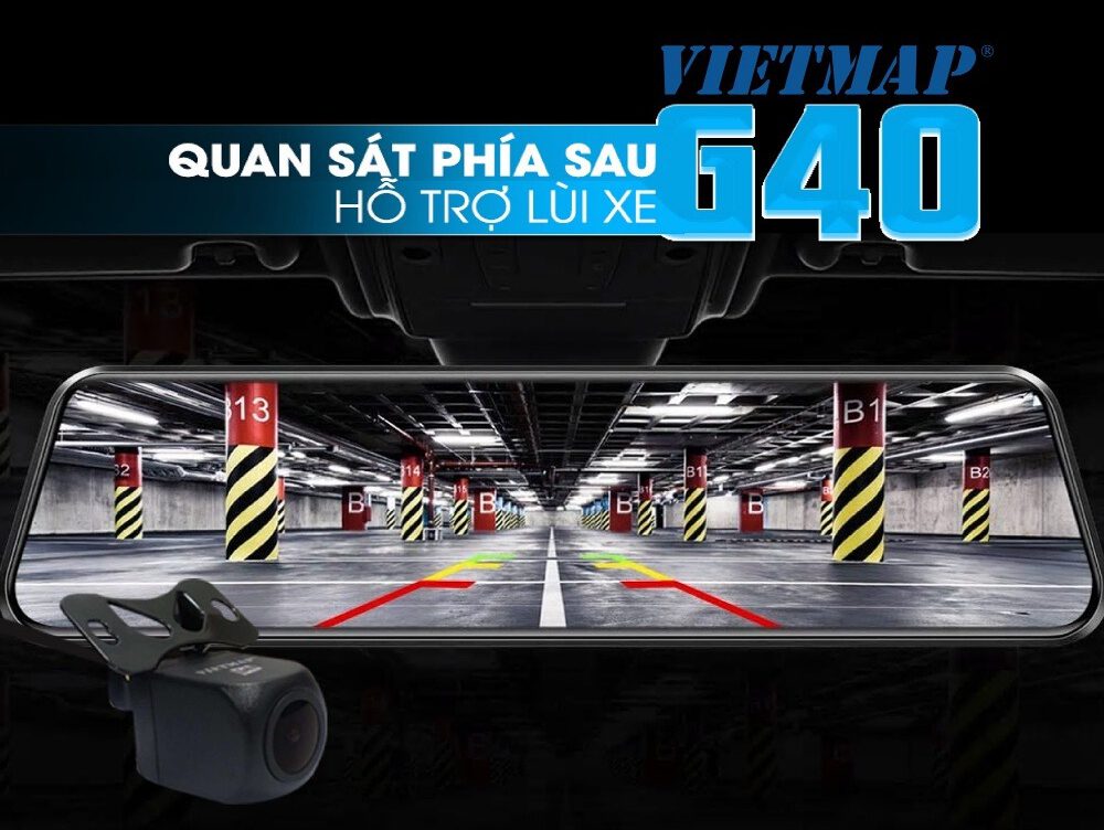 Vietmap G40 dạng gương tích hợp camera lùi