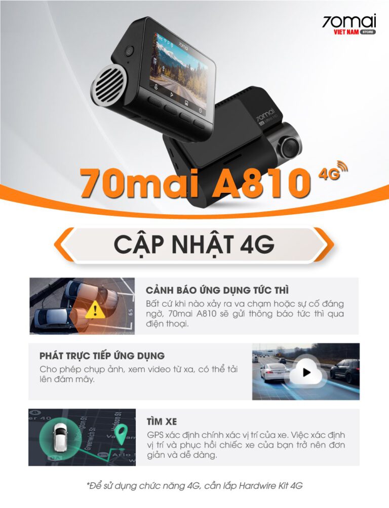 Ota Camera Camera Hành Trình 70mai A810 4k nhiều tính năng giá rẻ
